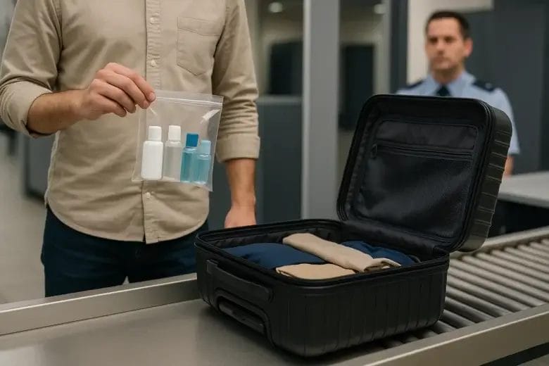Contrôle d'un sac plastique avec liquides autorisés en cabine