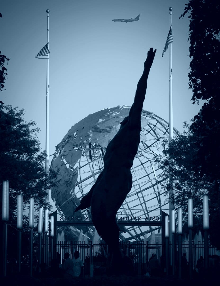 estatua de Arthur Ashe en la entrada del US Open delante de la Unisphere