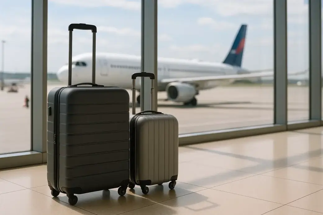 Deux valises cabine et soute prêtes à embarquer à l'aéroport