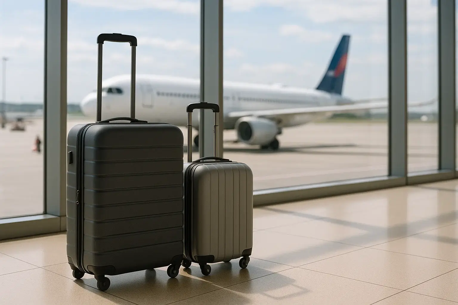 Deux valises cabine et soute prêtes à embarquer à l'aéroport