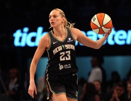 Marine Johannès avec le New York Liberty pendant un match WNBA 2025