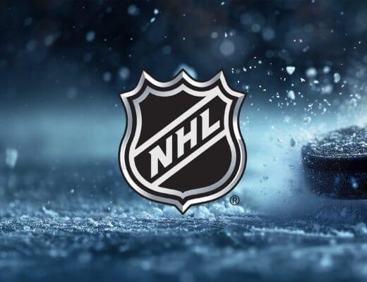 Logo NHL sur fond de glace et palet, symbole du palmarès de la Stanley Cup