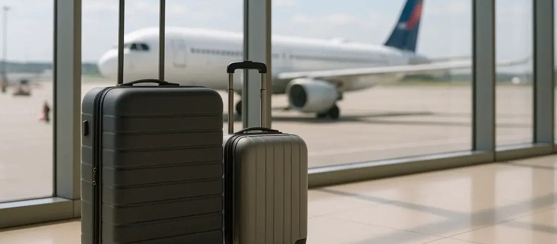 Deux valises cabine et soute prêtes à embarquer à l'aéroport